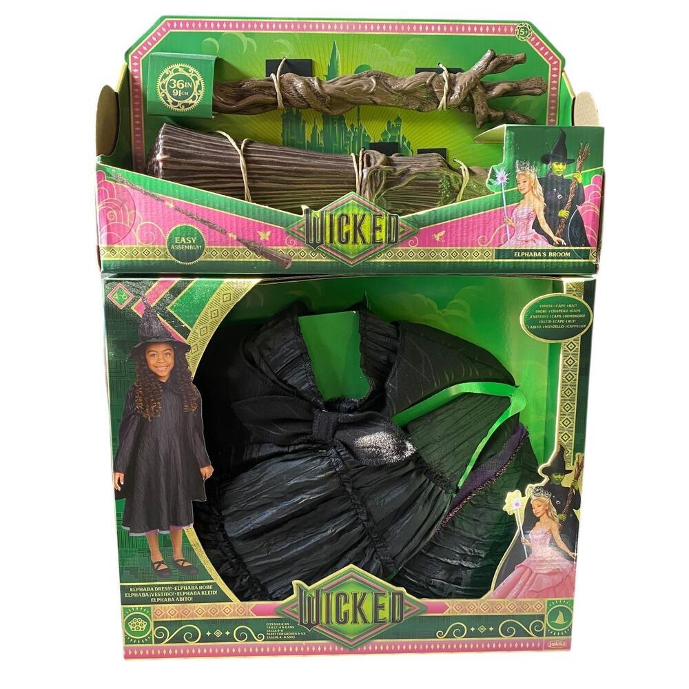 Wicked Deluxe Elphaba Defying Gravity Dress Up Set with Broom Girls Size‎ 4-6X